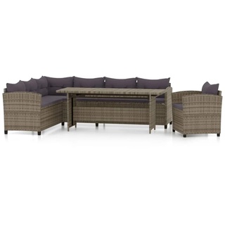 vidaXL 3-TLG. Garten-Lounge-Set mit Kissen Poly Rattan Grau