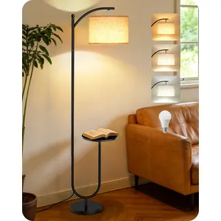 GOEBLESON Stehlampe Bogenlampe mit Ablage, Schwarz Beige, Wohnzimmer