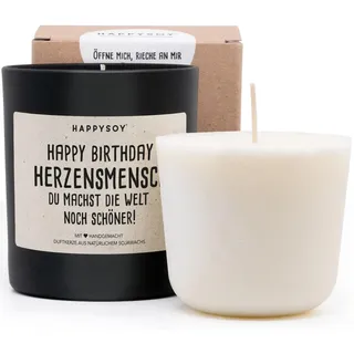 Duftkerze + Refill Wachs - HAPPYSOY Happy Birthday Duftkerze im Glas mit Spruch - Geschenk für Herzensmensch - handgemacht und nachhaltig