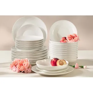 KONSIMO® Tafelservice AD BELLA Geschirrset, Teller-Set, Hartporzellan, ecrufarben (36-tlg), 12 Personen, Porzellan, spülmaschinengeeignet, mikrowellengeeignet, zeitloses Design weiß