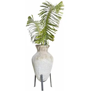 Loberon Übertopf Tearce, moderner & mediterraner Stil, einzigartiges Gestell, Antik-Finish, Outdoor-geeignet, Gartenzubehör, Pflanzgefäß, Magnesiumoxid, Eisen, antikbeige