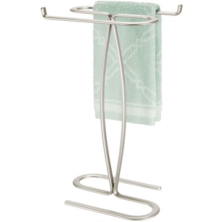mDesign Handtuchhalter für den Waschtisch – freistehender Handtuchständer mit 2 Stangen für kleine Gästehandtücher – kompakte Handtuchhalterung aus Metall – mattsilberfarben