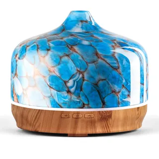 Porseme Aroma Diffuser 500ml, Handgeblasen Glas Luftbefeuchter Ultraschall | Aromatherapie Öle Diffusor mit 7 farbigem LED Licht,Diffusor für Ätherische Öle Letzte 15-21 Stunden, für Wohnung(Blue)