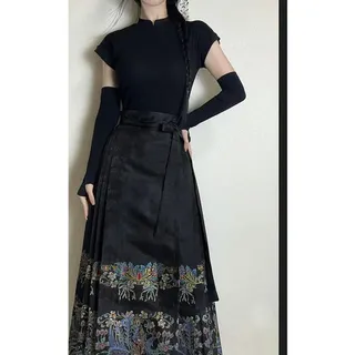 AJOHBM Chinesischer Stil, traditioneller Faltenrock für Damen, schwarz, Mamianqun Hanfu, dünn, All-Match, DIY, Schnürung, lange Röcke, Damenbekleidung