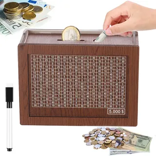 Spardose,Sparbox mit Zahlen Ankreuzen,Spardose mit Zähler, Retro Sparbüchse Aufbewahrungsbox, Geldsparbox, Wiederverwendbare Sparbox für Hilft Erwachsene und Kindern Gewohnheit Zum Sparen(5000€)