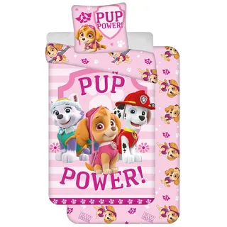 PAW PATROL Bettwäsche-Set, 3-teilig, 100 % Baumwolle, Bettbezug 140 x 200 cm, Kissenbezug 65 x 65 cm + Spannbettlaken 90 x 200 cm
