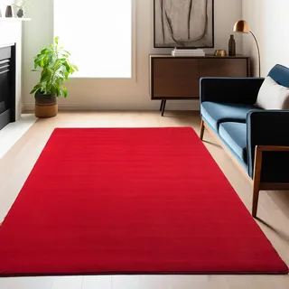 Carpetsale24 Waschbarer Teppich Kurzflor 240x340 cm Rot Modern Einfarbig Weich rutschfest Pflegeleicht Maschinenwaschbar für Wohnzimmer Schlafzimmer Esszimmer XL Groß