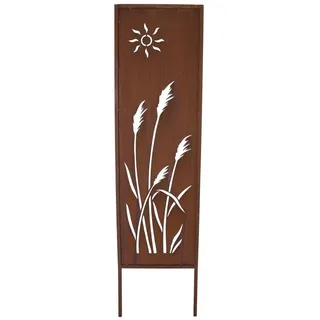 Dekoleidenschaft Deko-Schild mit „Schilf“-Ausstanzungen, 117 cm hoch aus Metall mit Rost-Optik, Garten-Paneel, Gartendeko für Draußen, Gartenstecker, Rostschild