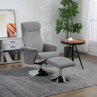 Homcom Relaxsessel mit Hocker Samt 71 x 104 x 69 cm Grau drehbar/neigbar