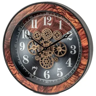 formano Wanduhr Antik (drehende Zahnräder, Braun, Wurzelholz, H: 8cm) braun