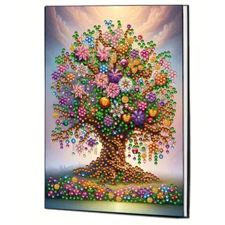 Diamond Art Painting Eule Notizbuch A5, DIY 60 Seiten Skizzenbuch Blanko, Diamont Painting Notizbuch mit Exquisitem Schmetterling Musterdesign, Tagebuch Leder, Skizzenbuch-02-Baum