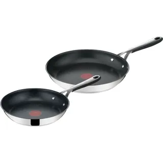 Tefal Jamie Oliver Kitchen Essentials Pfannenset, Bratpfannen Ø24+28cm, Induktion, Edelstah, Silikongriff