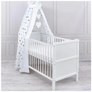 Generisch Baby Delux Babybett Himmel Betthimmel Baumwolle Baldachin für Babybett Kinderbett Wiege Stubenwagen Himmelstange Applikationen Herz Deko (Magic Blau, ohne Himmelstange)