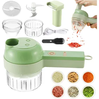 4-in-1 Elektrisches Gemüseschneide-set, Tragbarer Spiralschneider, Multifunktionaler Obstschneider Mit Behälter Und Reinigungsbürste, Usb-ladefunktion