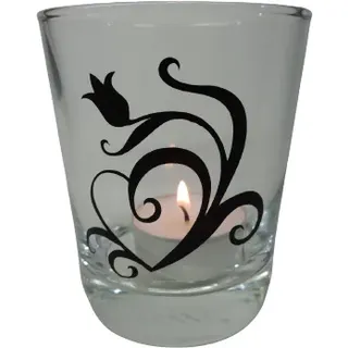 Deko Teelicht Glas Windlicht print "Tulpe mit Herz" schwarz Handemade Dekoration