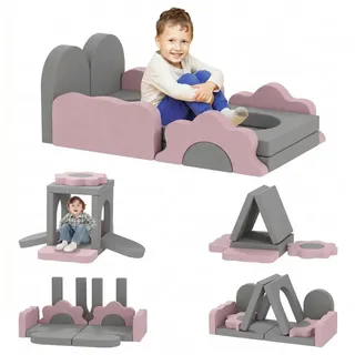 aiyaplay Schaumstoff Bausteine Kinder 12 Stück Softbausteine mit Bällebad Grau