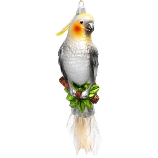 SIKORA Nymphensittich (grau) besondere Weihnachtskugel Glas Christbaumschmuck Deko Figur Weihnachten Anhänger Ornament - Meisterstücke - BS759