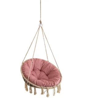 PillowPrim Velvet Kissen für Hängesessel, Sitzkissen für Stuhl, Hängekorb Sessel, Indoor Kissen, Waschbar Auflage, Rund, Swing, Schaukelkissen, Rosa, 92 cm