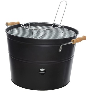 Kaemingk 73815 BBQ Eimer, Eisen, schwarz matt, Ø 33 x 24 cm, Holzkohlegrill, Campinggrill, Balkongrill, Außengrill, Minigrill, Kunstleder, mehrfarbig