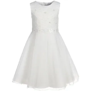 Tüllkleid HAPPY GIRLS "tulle dress with flowers", Mädchen, Gr. 146, N-Gr, beige (ecru), Jersey, Obermaterial: 100% Polyester, unifarben, Rundhals, Kleider
