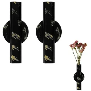 LuxusKollektion Dekovase Wandvase 2er Set Schmal Schwarz Gold Metall (2 St) schwarz