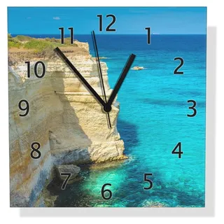 Wallario Design Wanduhr Steilküste am Meer aus Aluverbund, Größe 30 x 30 cm - Türkis