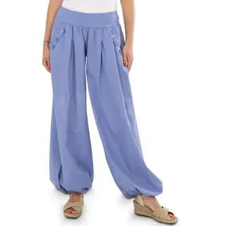 malito more than fashion Haremshose malito Damen Pumphose mit Zierknöpfen 23245P Sommer Aladinhose Freizeithose locker & lässig Einheitsgröße blau 34-40