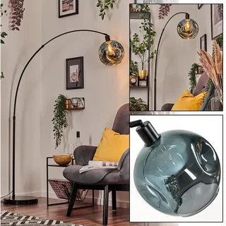 hofstein Bogenlampe Stehlampe aus Metall/Glas in Schwarz/Blau, verstellbare Stehleuchte mit Marmorfuß und Fußschalter (25 cm), E27 schwarz