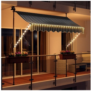 Swing&Harmonie Klemmmarkise LED - Balkonmarkise mit Kurbel Sonnenschutz Markise Terrasse Balkon 200/250/300/350 cm grau|weiß 250 cm