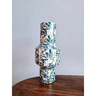 meytrade Dekovase besondere Tischvase oder Schale lang aus Metall bunt Flower grün gold, Blumenvase, Dekovase, Dekoschale, Wohndeko aus Metall