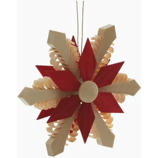Rudolphs Schatzkiste Baumbehang mit Holzstern Rot (Beidseitig) BxHxT=9x9x1,5cm NEU Weihnachten Baumschmuck Holzschmuck Holz Seiffen Erzgebirge Strauchbehang Dekoration