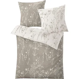 KLEINE WOLKE Savannah Blumen Baumwolle Taupe 155 x 220 cm + 2 x 80 x 80 cm