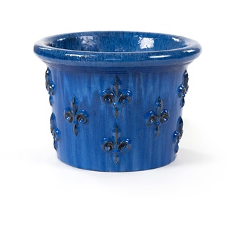 Teramico Pflanzgefäß Blumentopf Übertopf Keramik Modell Fleur de LYS 30cm absolut frostfest blau grau weiß (Royal Blau)