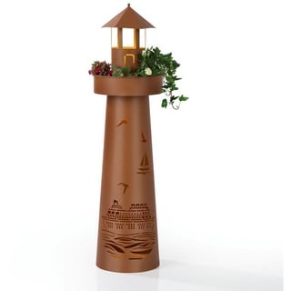 Hoberg Dekosäule LED Deko-Leuchtturm in Rost-Optik - 80cm, XL Garten Deko Säule Außen Beleuchtung Pflanzschale Pflanzsäule braun
