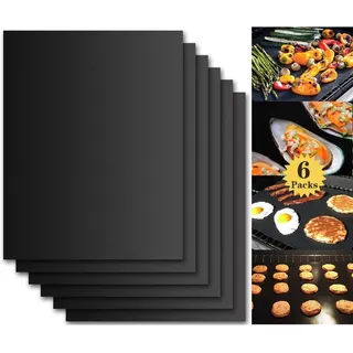 Bbq Grillmatte (6er Set) 40x33 Cm Zum Grillen Und Backen Bbq Antihaft Grill Backmatte Extra Große Grillfolie Grillmatten Für Holzkohle, Gasgrill & Backofen Wiederverwendbar Pfoa-frei Mehrweg