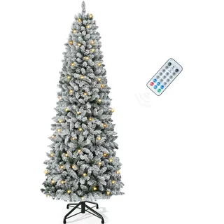 YITAHOME 180cm künstlicher Weihnachtsbaum Schmal Schneebedeckter mit Fernbedienung – vorgeleuchteter Baum mit warmweißer/mehrfarbiger 300 LED-Farbwechselbeleuchtung, ca. 700 Spitzen