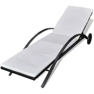Sonnenliege mit Polster & Rollen Poly Rattan Schwarz