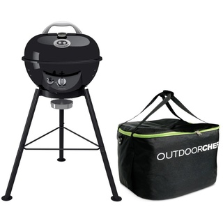 Outdoorchef Chelsea 420 G Black 50mbar, Camping Bag Set, Bundle mit Tasche, Gas-Kugelgrill, Grillfläche 42 cm, 18.120.49