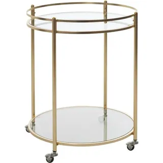 Famanu Servierwagen mit Rollen aus Glas und Metall - 57 x 75 x 57 cm - Gold/Transparent