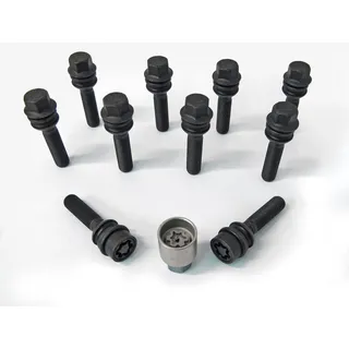 H&R Radschrauben Satz Kugelbund mit bewegliche Kugelbund R14 M14x1.50 - Länge 59mm - Schwarz - 10 Stück - inkl. Felgenschloss