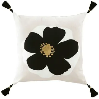 Macosa Home Dekokissen Kissen Baumwolle 45 x 45 cm vers. Blumenmuster Beige Schwarz, Quasten Baumwolle mit Reißverschluss inkl. Füllung beige|schwarz