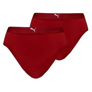 Puma 2P Women High Waist Brazilian Briefs Dunkelrot Polyamid Small Damen