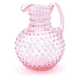 Mundgeblasener Kristallglas Krug 2 Liter | Handgefertigter Glas Karaffe für Heiß- & Kaltgetränke geeignet | Glaskaraffe | Wasserkaraffe | Getränkekanne | Blumenvase | Vase (Pink)