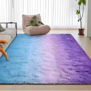 Hearda Flauschige Teppiche Wohnzimmer, Bunt Farbverlauf rutschfest Shaggy Teppich Hochflor, Waschbar Große Wohnzimmerteppich für Schlafzimmer Kinderzimmer Lounge (Blau-Lila,120x200cm)