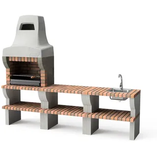 MAESTRO FERRETERO MF - Gartenkamin PACK 1 Palermo für Holz & Kohle (Grau/Terrakotta - 259x58x220 cm) REF: M00900 - Für den Außenbereich.