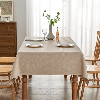 Tischdecke in Beige 140 x 180 cm, schmutzabweisend, mit Jacquard | Rechteckig, wasserabweisend,bügelfrei, waschbar, Restaurant, Küche, Party, Dekorativ, Weihnachten, Neujahr, Café, Garten