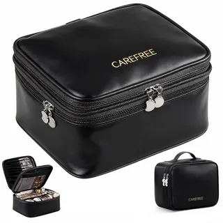 Kosmetiktasche Damen, Große Kulturtasche Damen mit Griff, Reise Kosmetik Organizer Tasche wasserdichte Schminktasche, Groß Make Up Tasche Reise Kosmetikkoffer mit Make-up Pinsel Fach (Schwarz)