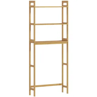 kleankin Toilettenregal 3-stöckiges Badregal Standregal mit Kippschutz, Bambus natur