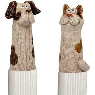 formano Zaundeko 2er Set Hund und Katze 20 cm Figur Steinzeug handbemalt Lustige Zaunfiguren für Garten Balkon Terrasse wetterfest Sommerliche Gartendeko zum Aufstecken