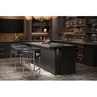 riess-ambiente Barhocker ELEGANCE grau / silber - Samt, Edelstahl, mit Armlehne und Fußablage (Einzelartikel, 1 St), gepolsterter Barstuhl - ideal für Kücheninseln, Bartische und Tresen grau